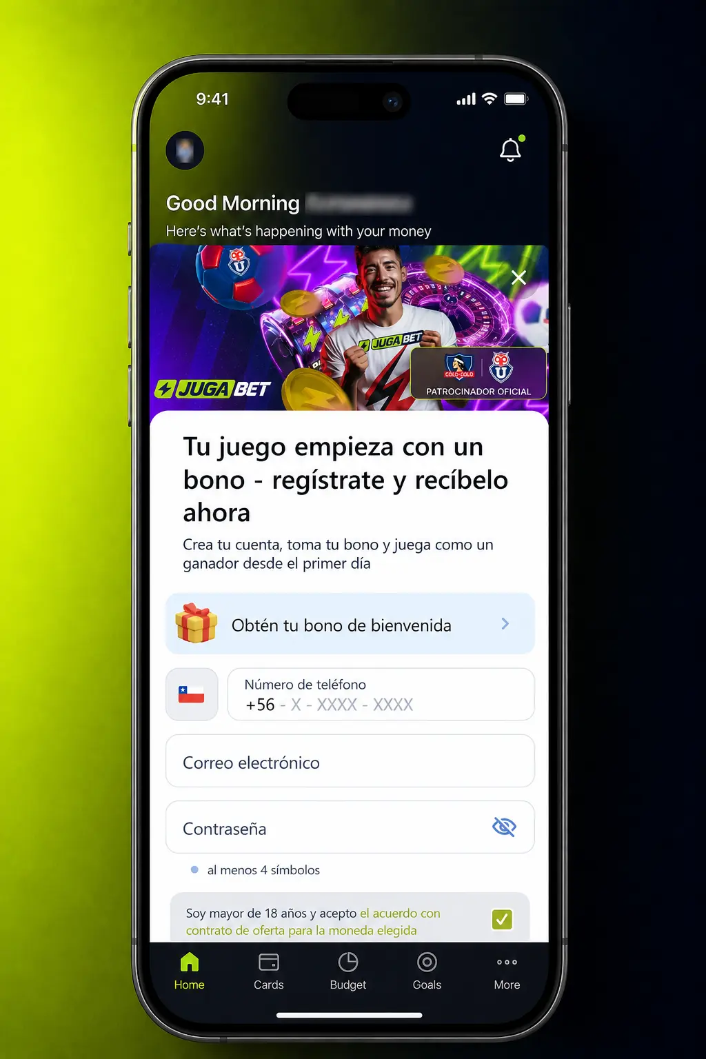 Pantalla de reclamo de bono en Jugabet