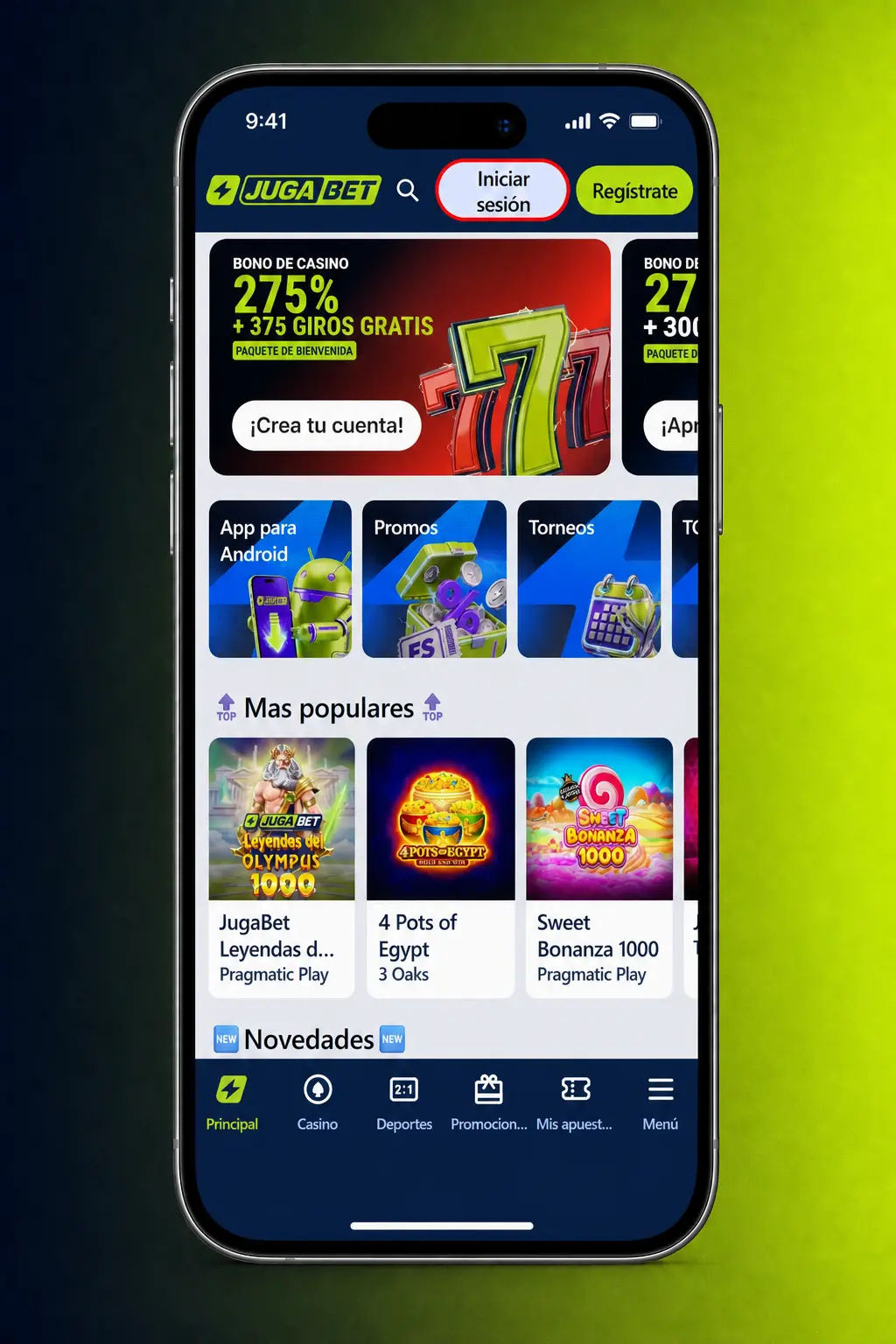 Pantalla de inicio de sesión en Jugabet