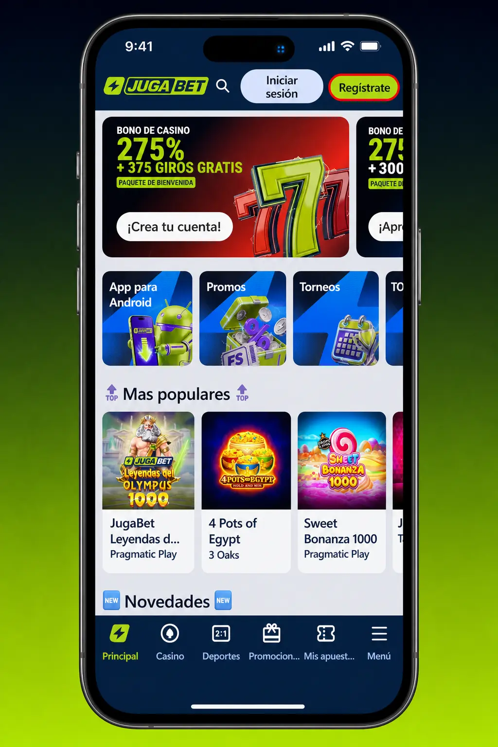 Pantalla de registro en la app Jugabet