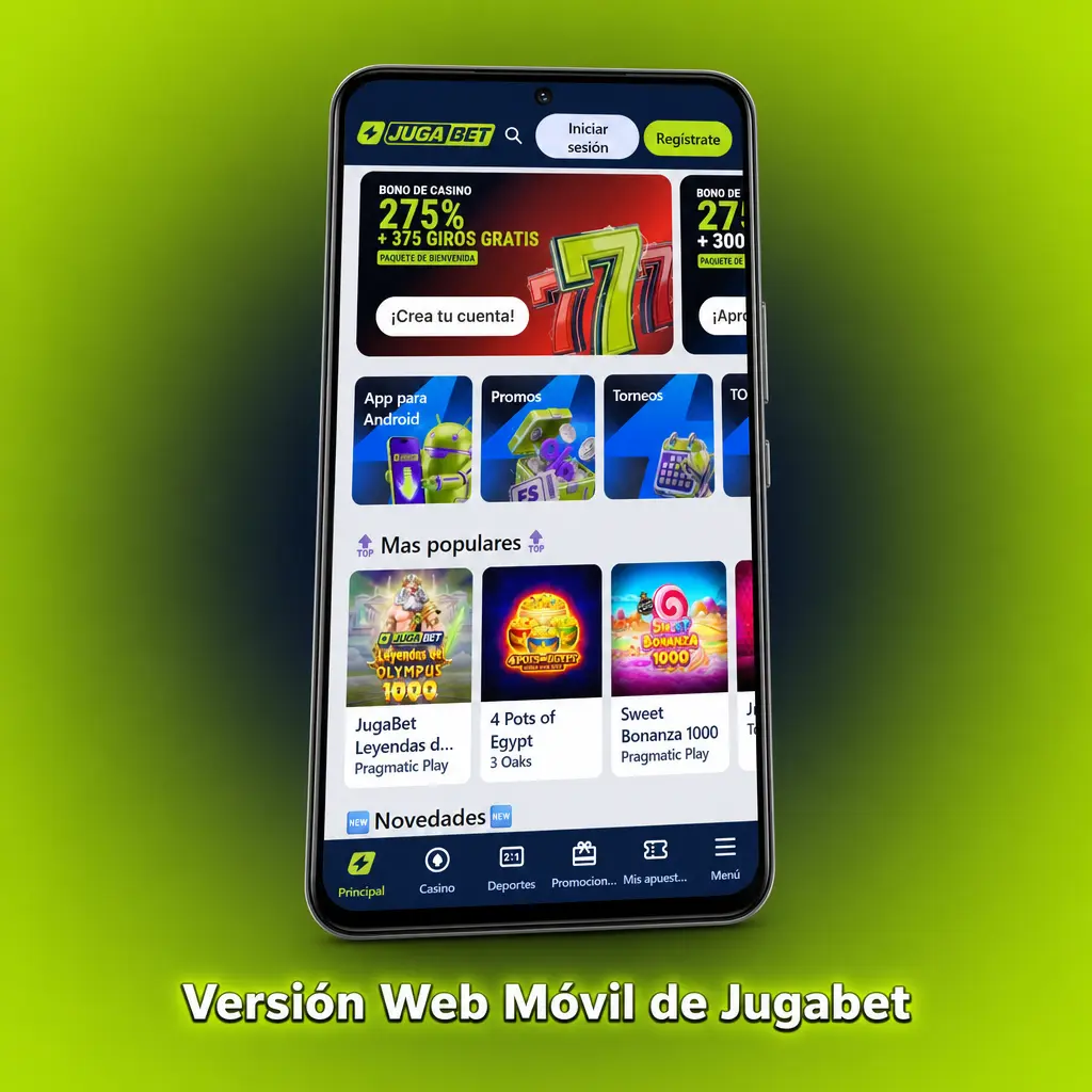 Versión web móvil de Jugabet en un smartphone